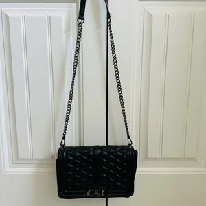 Rebecca Minkoff Quilted Black Leather crossbody bag with detachable chain strap.